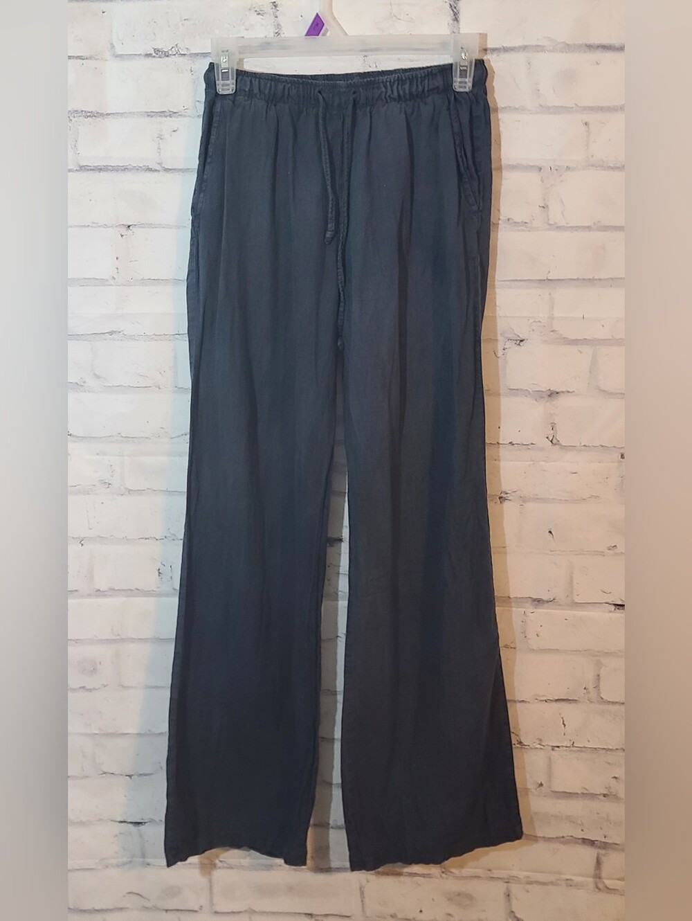 Subdued Linen Wide Leg Drawstring Navy Pants Small - Picture 1 of 5